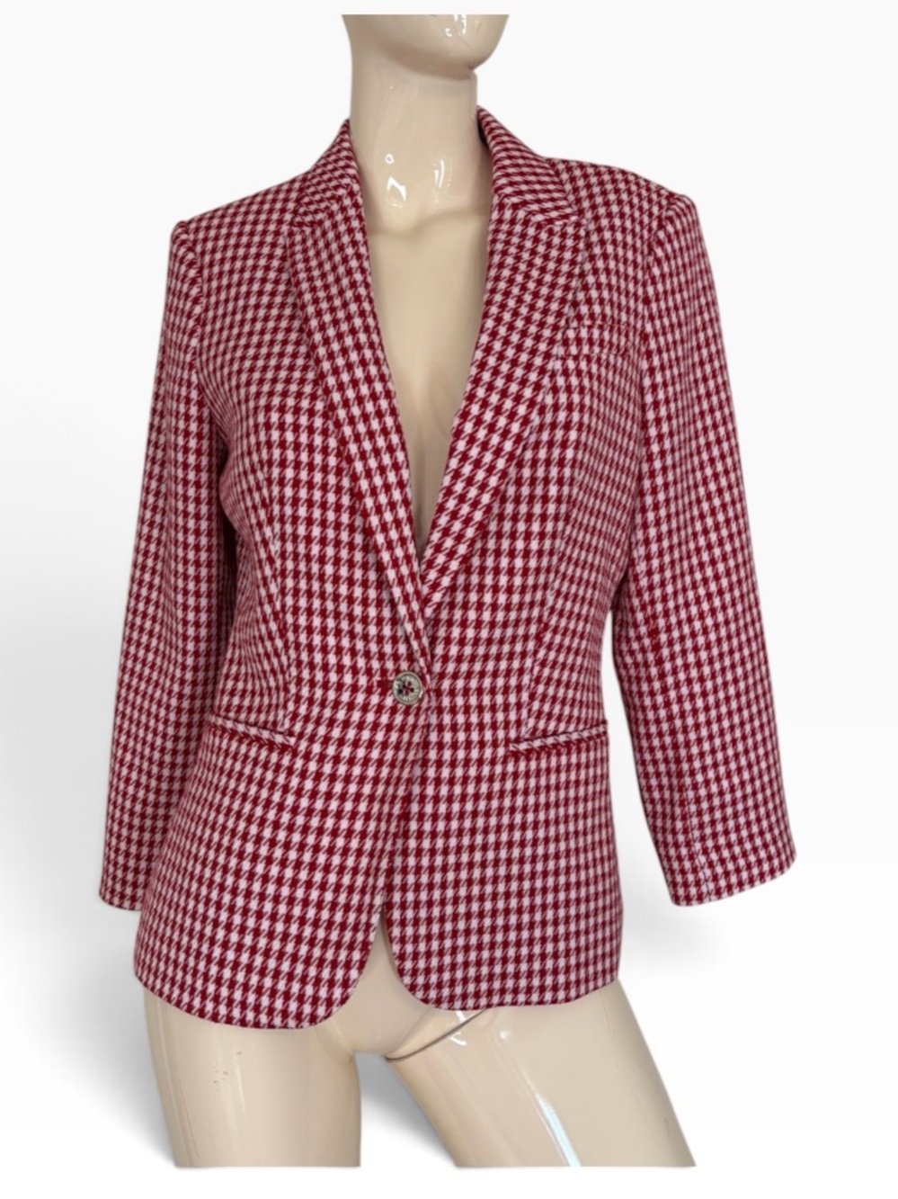 Tommy Hilfiger Red Houndstooth Single-Button Tailored Blazer Sz 8